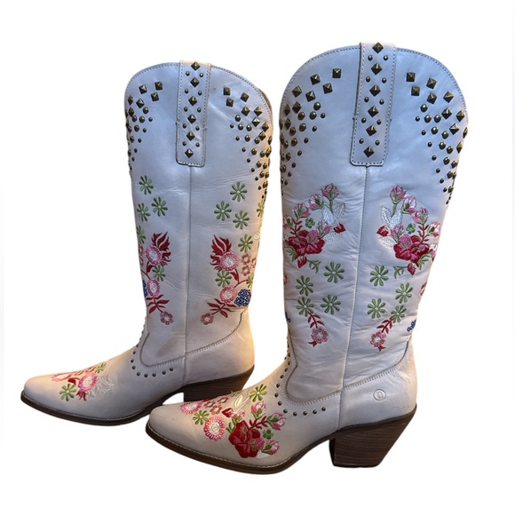 Dingo Size 11 M White Poppy Floral Embroidery Studded Women’s Cowboy Boots - Picture 3 of 16